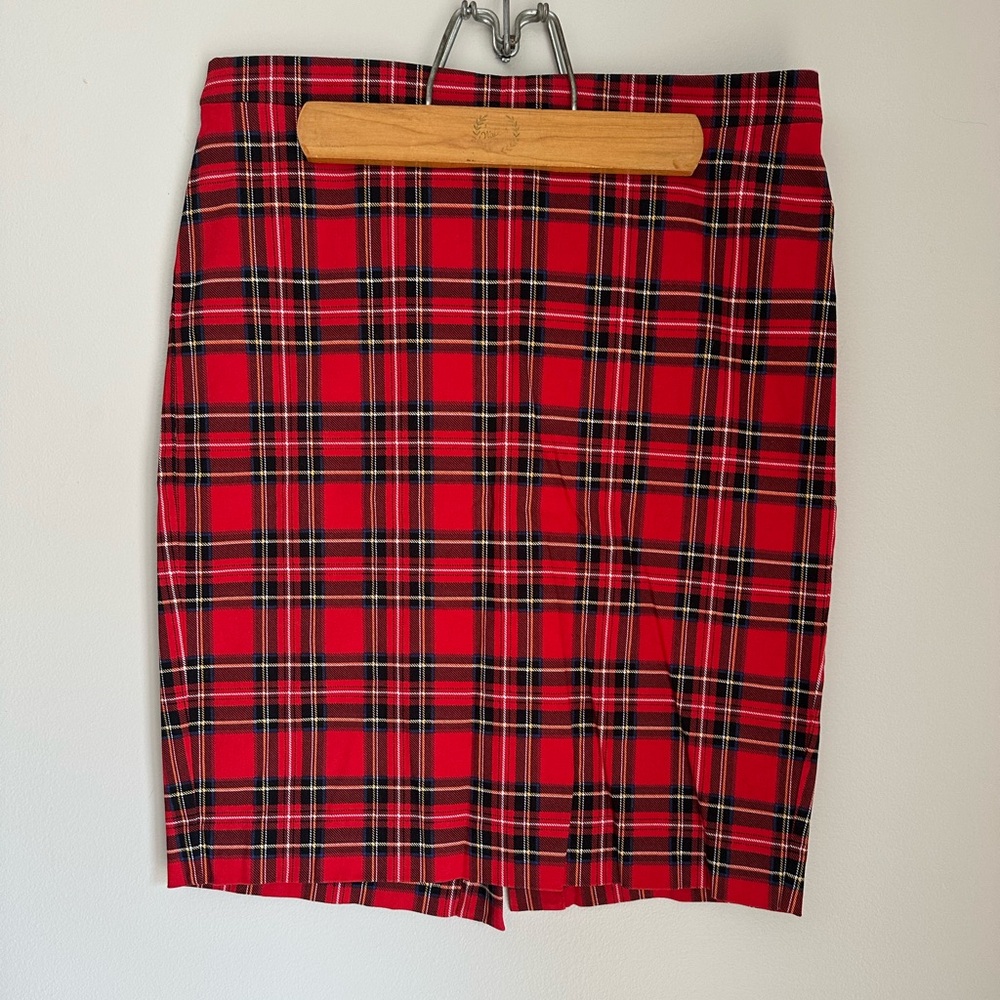 J. Crew Red Plaid Pencil Skirt